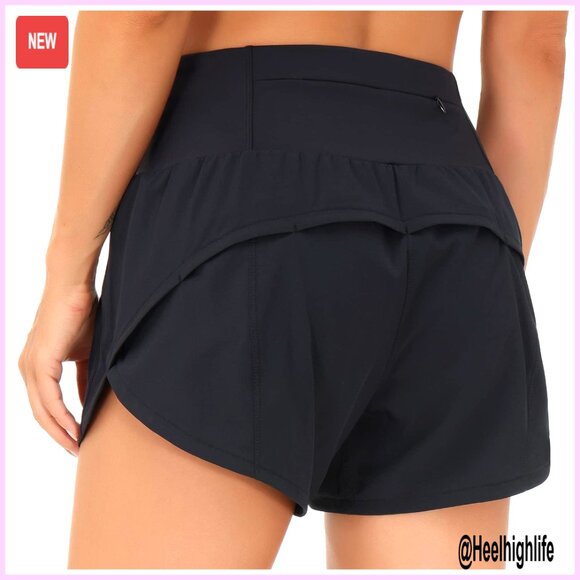 Pants - High Waisted Running Shorts Quick Dry Athletic Mesh Liner Zipper Pockets
